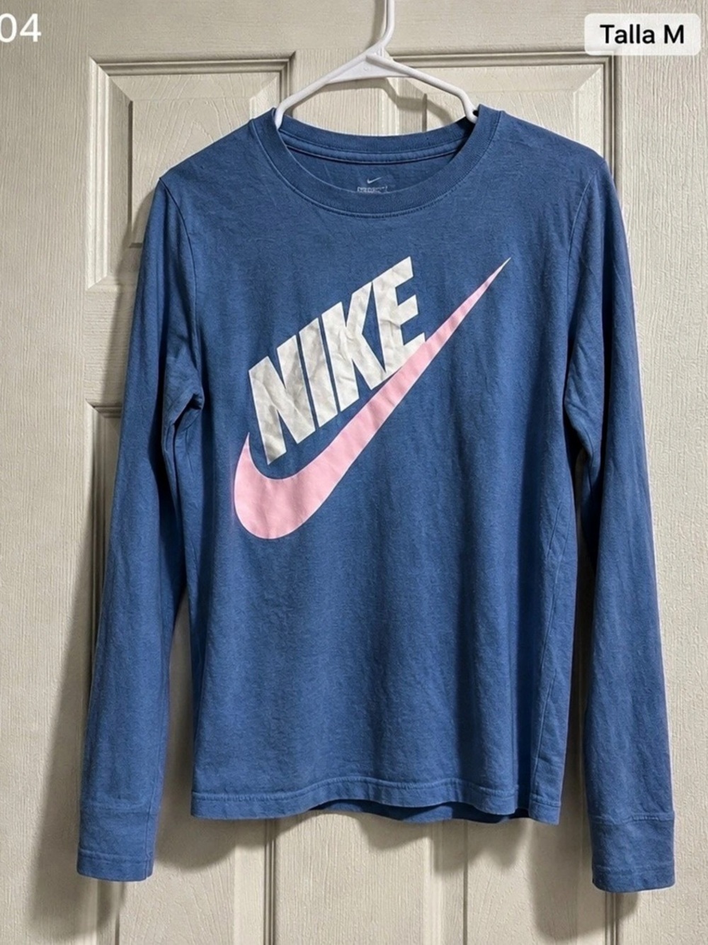 Nike Long Sleeve Logo Tee in Blue & Pink Size Medium